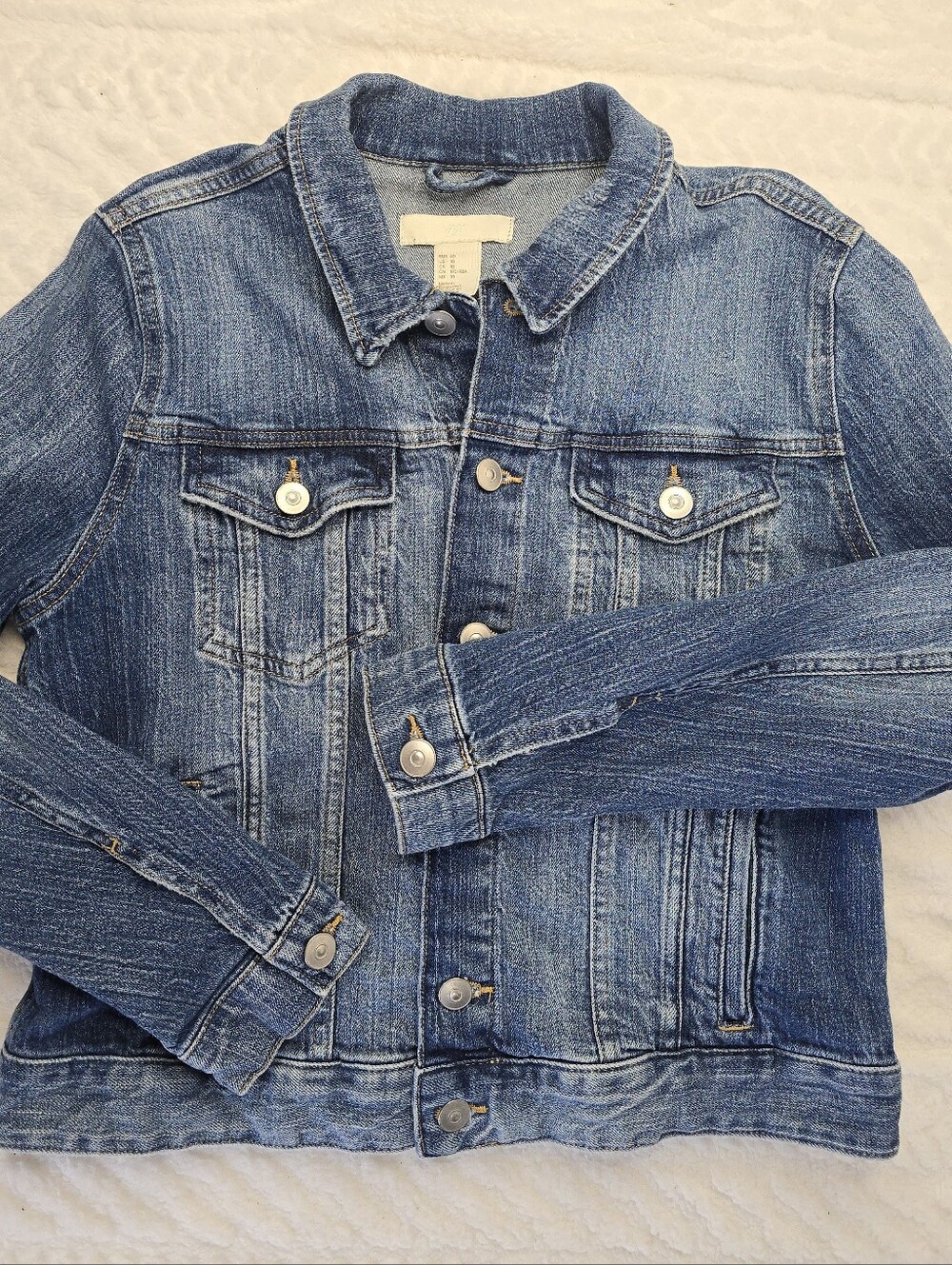 H&M Denim Jacket Blue Medium Wash Denim Button Front Western Trucker 10